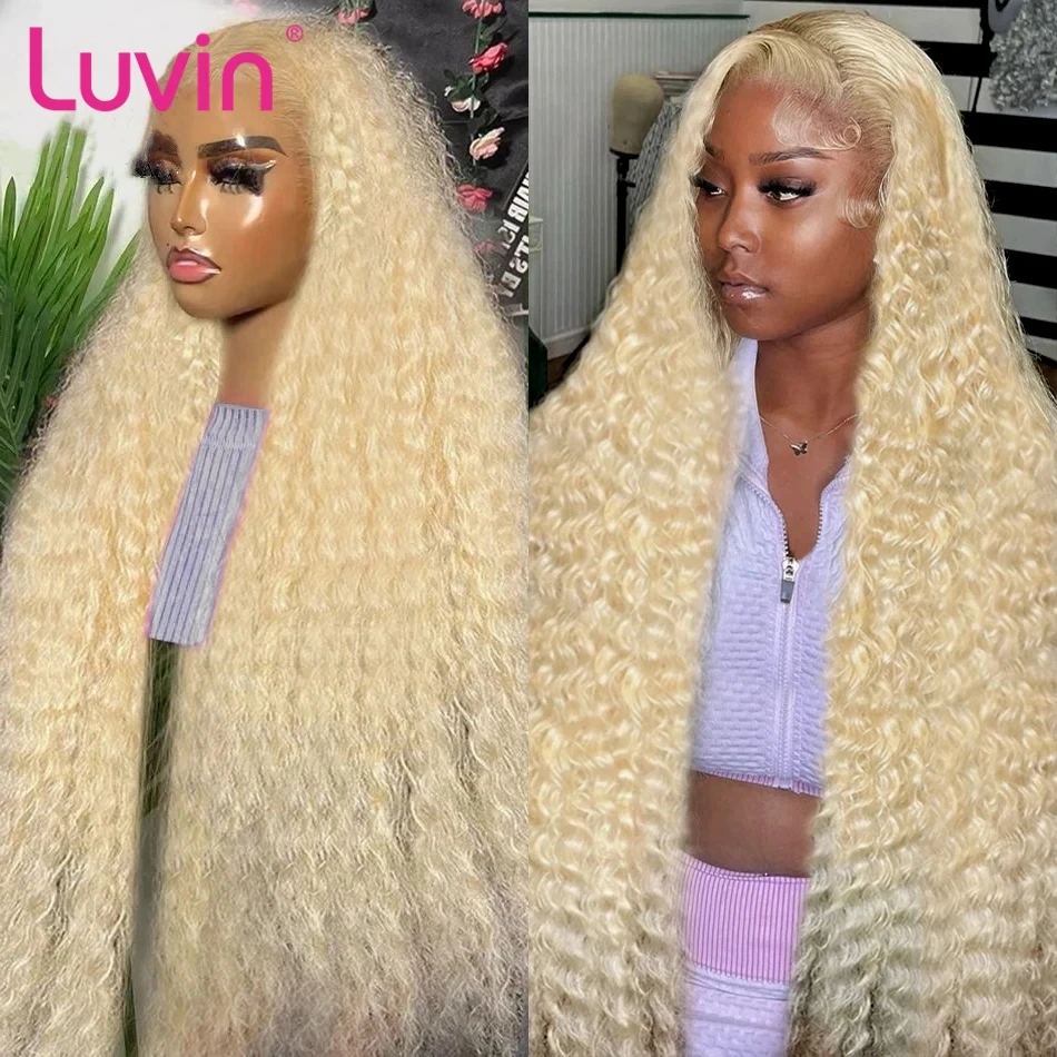 Luvin Lockige Blonde 13x6 Full HD Spitze Frontal Perücke Echthaar Tiefe Welle 613 Gold Farbe 13x4 Melt Skin Lace Front Perücken Für Frauen