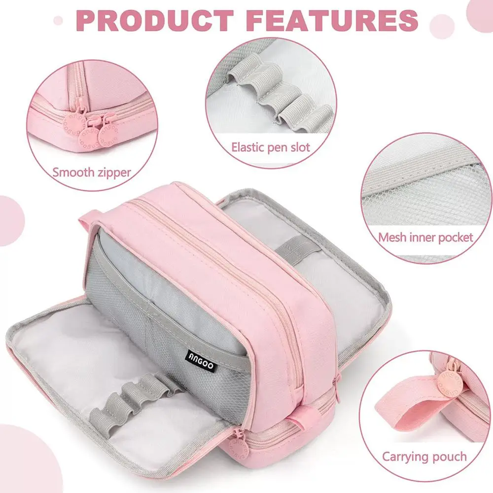 Super Large Capacity Stationery Case Durable Scratch Resistant Oxford Cloth Portable Multi-layer Pen Pouch Solid Color Simple