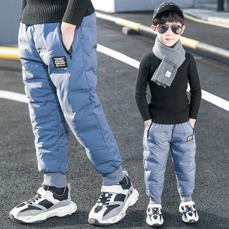 4-15Y Teen Boys Winter Pants Kids Fleece Thickened Trousers High Quality Boys Down Cotton Pants Outwear Childrens Clothes