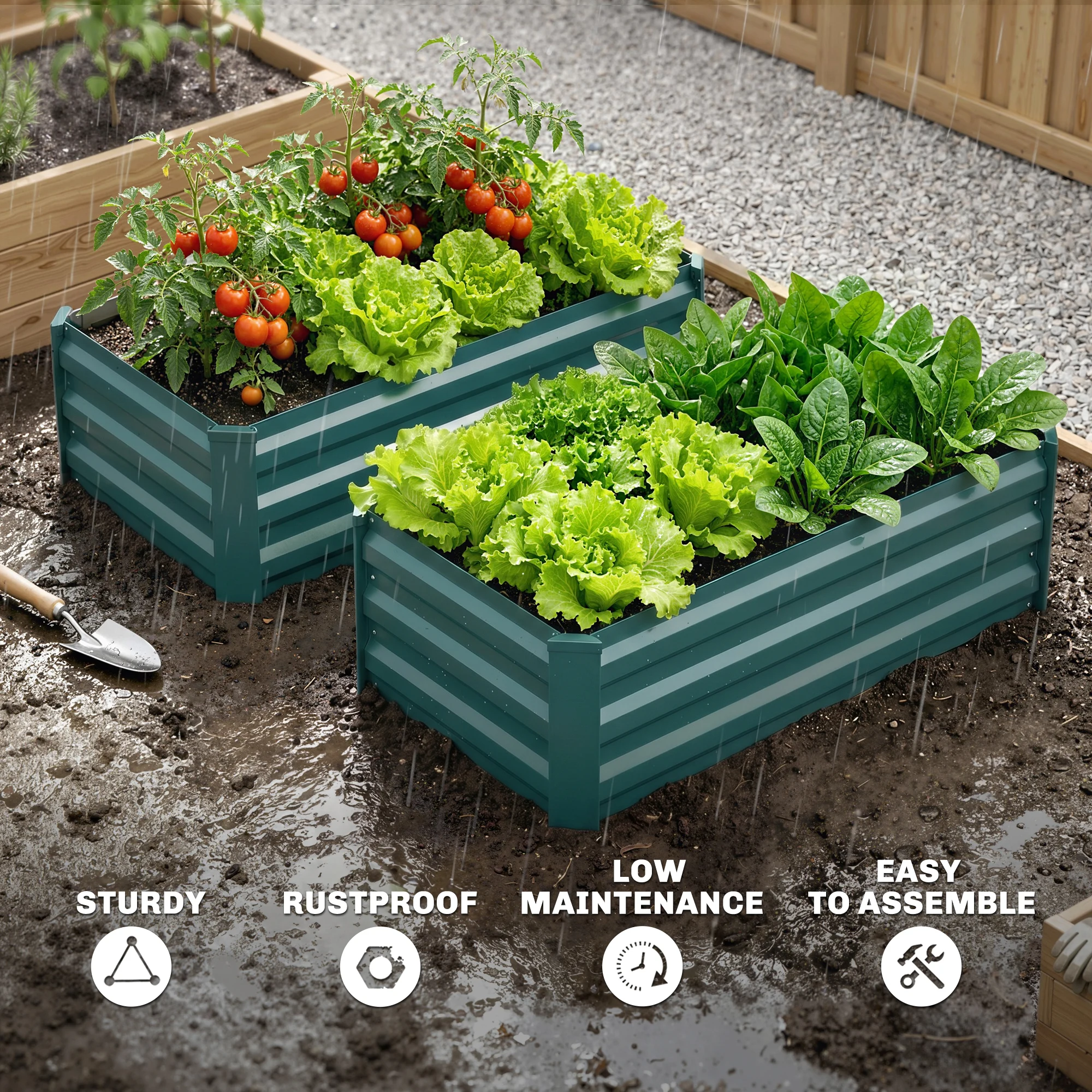 Galvanized Raised Beds for Garden Set of 2, Outdoor Elevated Planter Box, Green