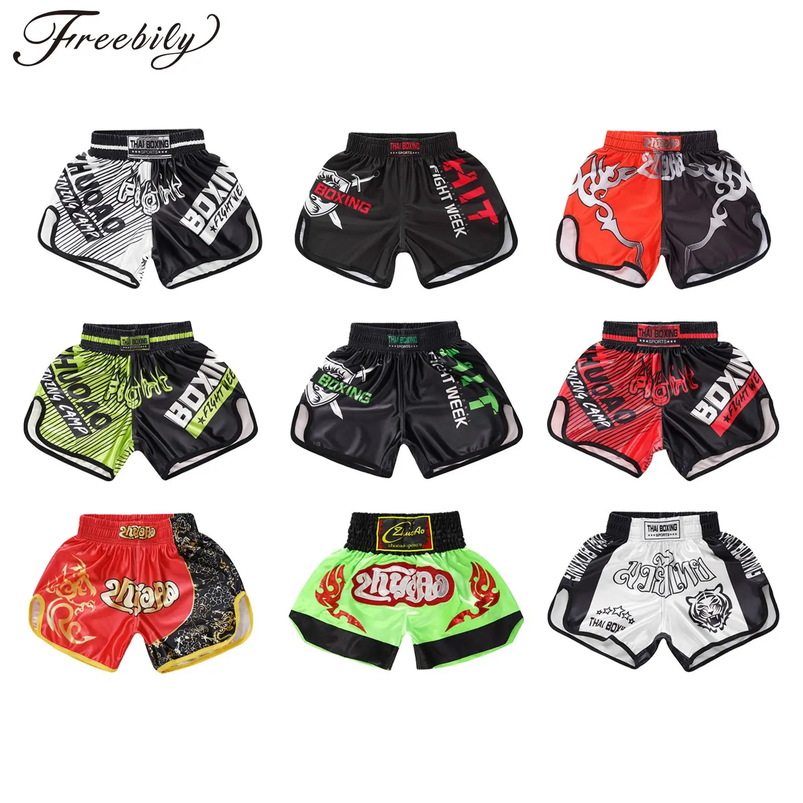 Kids Boys Muay Thai Shorts Kickboxing Fighting MMA Trunks Teens Martial Arts Sanda Shorts Grappling Bjj Sports Short Pants