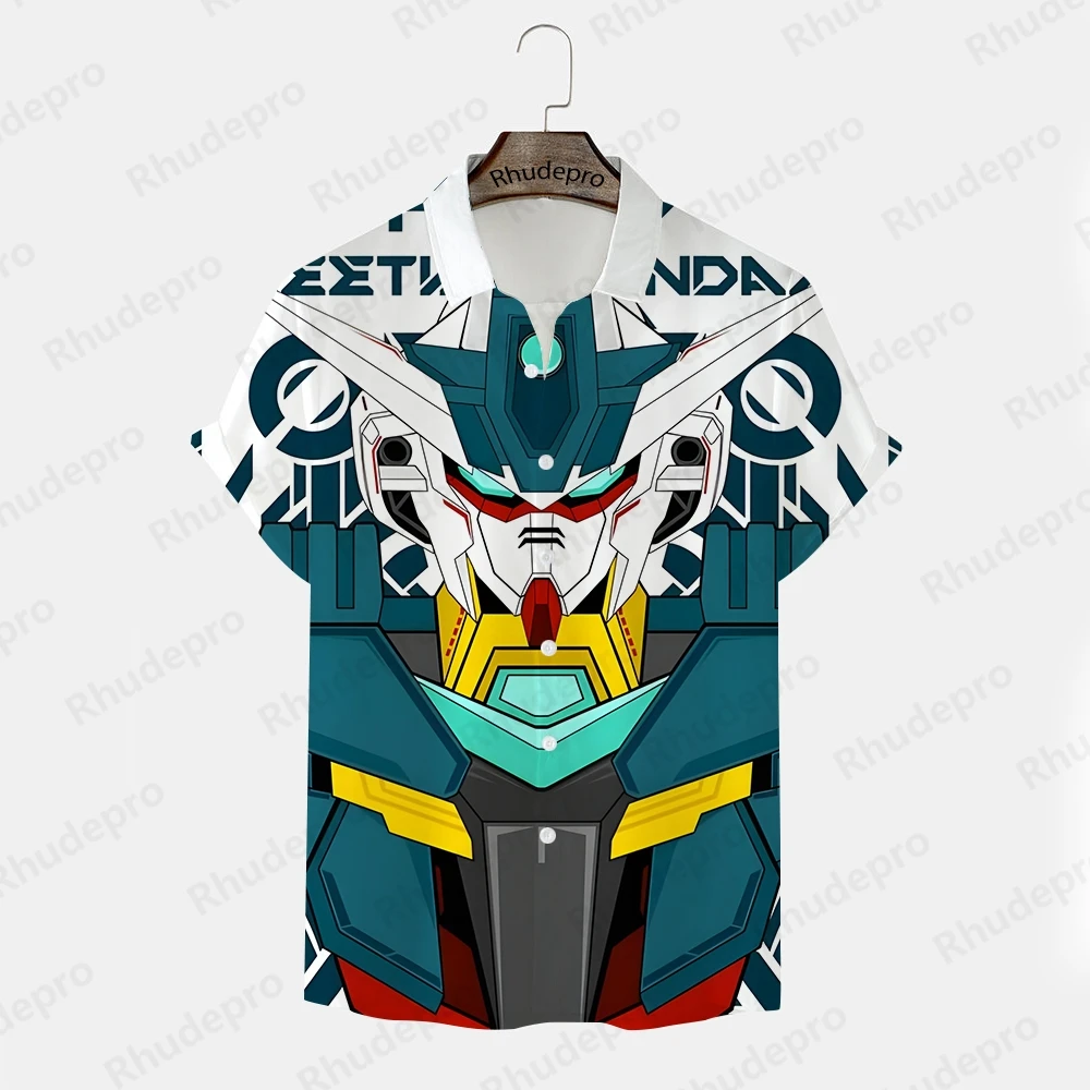 เสื้อเชิ้ตผู้ชาย2024 Gundam รุ่นเสื้อผ้าอะนิเมะเทรนด์เสื้อขนาดใหญ่เสื้อคุณภาพสูง Y2k แขนสั้นของเด็ก