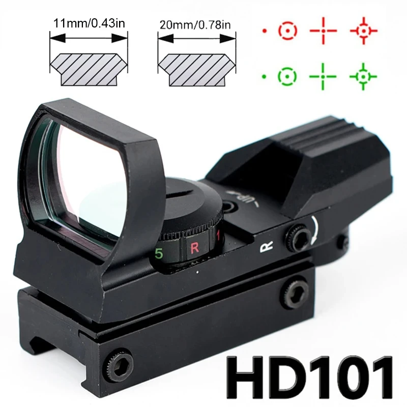 HD101 Red/Green Dot Sight IPX4 Shockproof Fog-Proof Optical Rifle Scope 11/20mm Rail Reflection Tactical Riflescope for Hunting