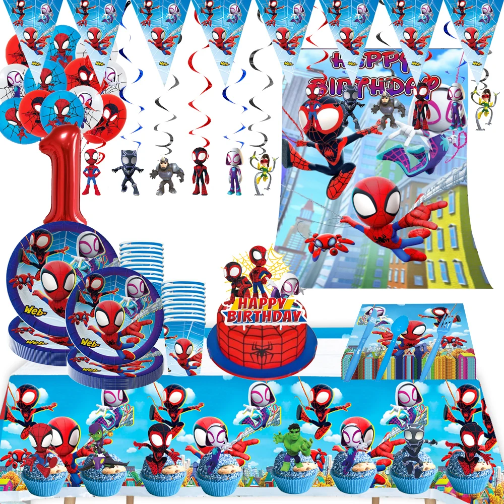 

Spidey And His Amazing Friends Disposable Tableware Set 123st Birthday Decoration Kids Baby Shower Superhero Party Supplies