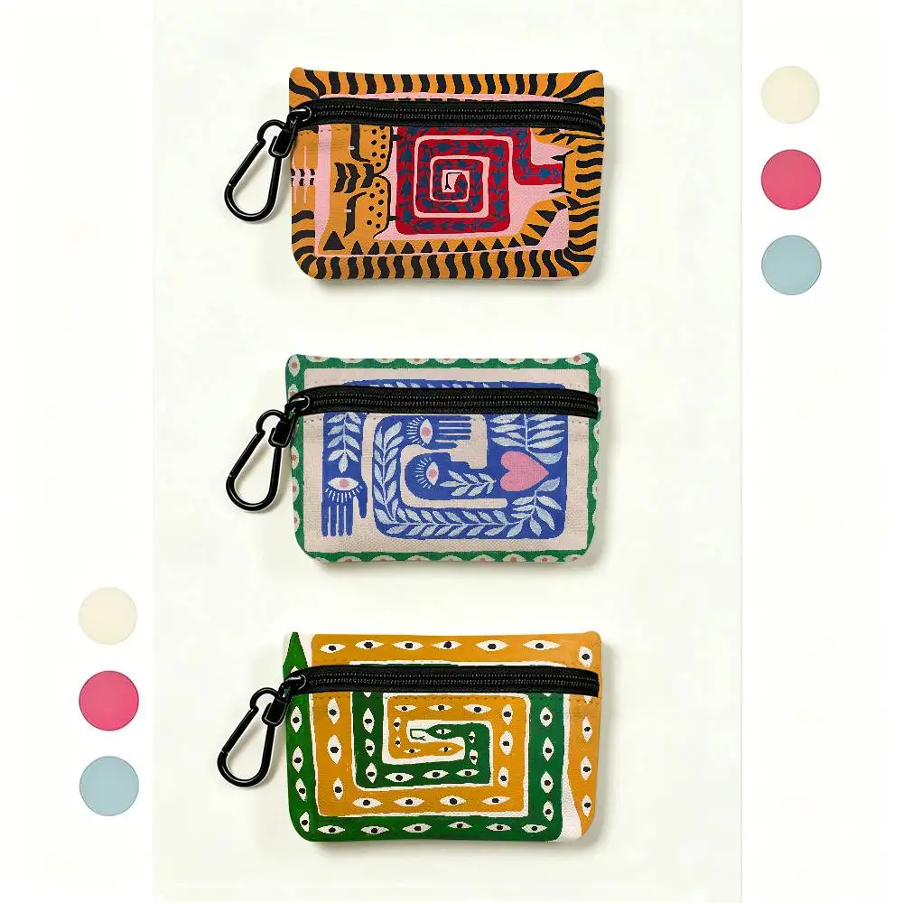 Ancient Egypt Tiger Leopard Mini Oxford Cloth Coin Purse With Carabiner Hook Portable Key Card Wallet Small Zipper Storage Pouch