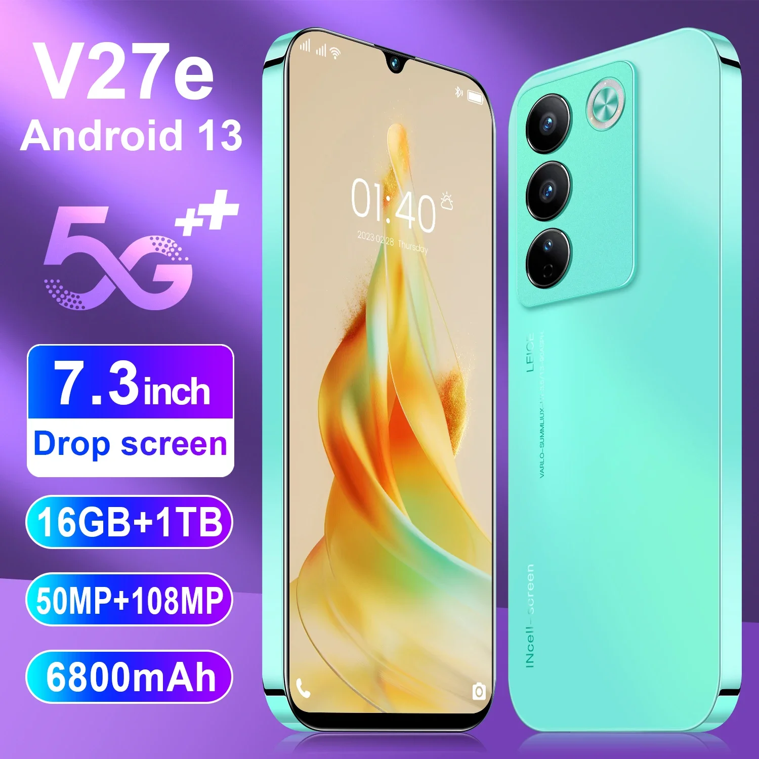 

Global Version Original Smartphone V27e 16G 1TB Telephone 50MP+108MP Camera Celular Daul Card 6800mAh 4G 5G Mobile Cell Phone