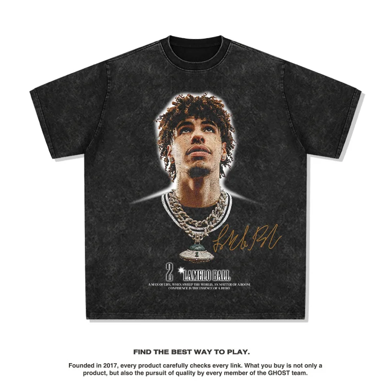 New Basketball  Round Neck Cotton Long Sleeve men LaMelo Ball  Shirt Summer Short Sleeve Loose Heavyweight Plus Size Sports Top