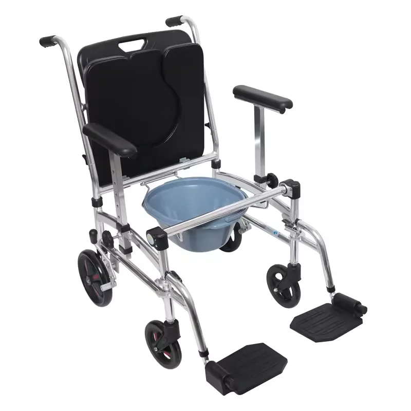 Inodoro móvil de aluminio médico para el cuidado del hogar, silla de ruedas con asiento de inodoro para personas mayores y discapacitadas