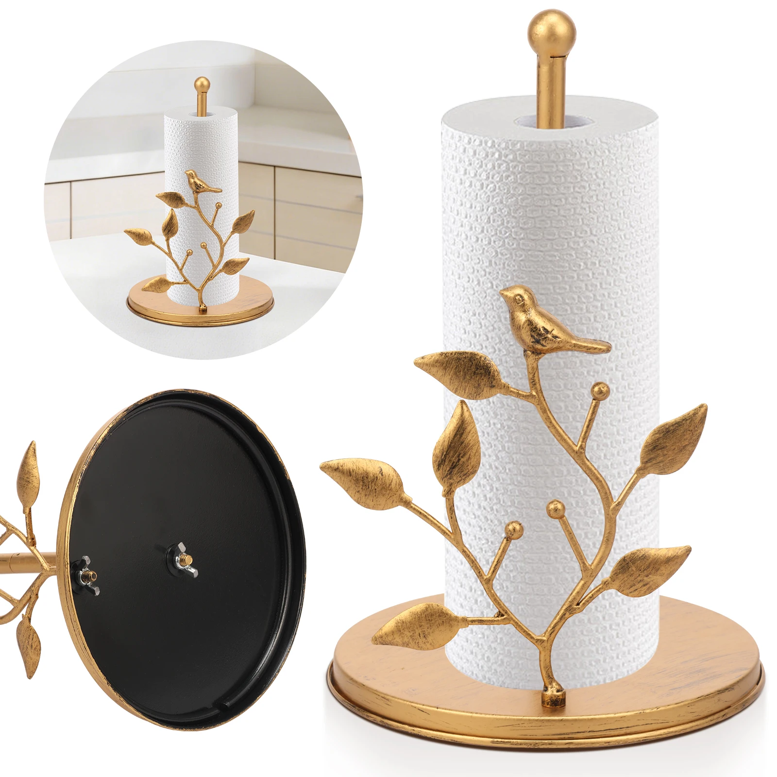 

Paper Roll Holder Ginkgo Leaf Paper Towel Storage Organiser Towel Holder for Bathroom Kitchen Tissue Towel Roll Storage Rack