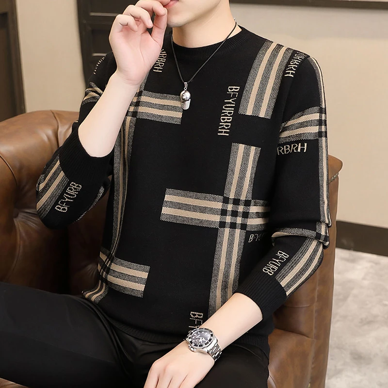 CUMUKKIYP Mens Pullovers Sweaters Males O-Neck Long Sleeved Striped Clothing Warm Pullover Fashion