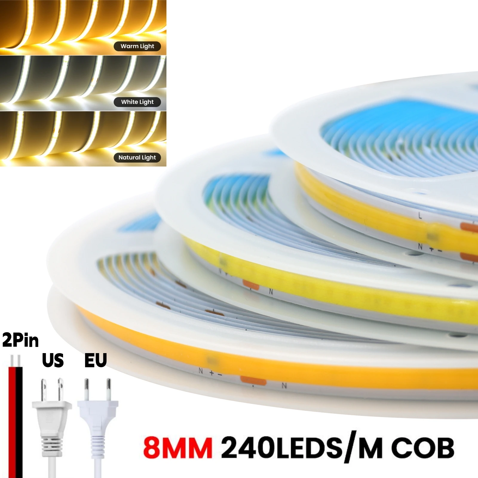

Светодиодная лента COB 220 В 110 В с 2-контактным проводом/вилкой европейского стандарта 5 м 10 м 20 м 50 м Smart IC 240 светодиодов/м Гибкая клейкая лента Линейные светильники RA90