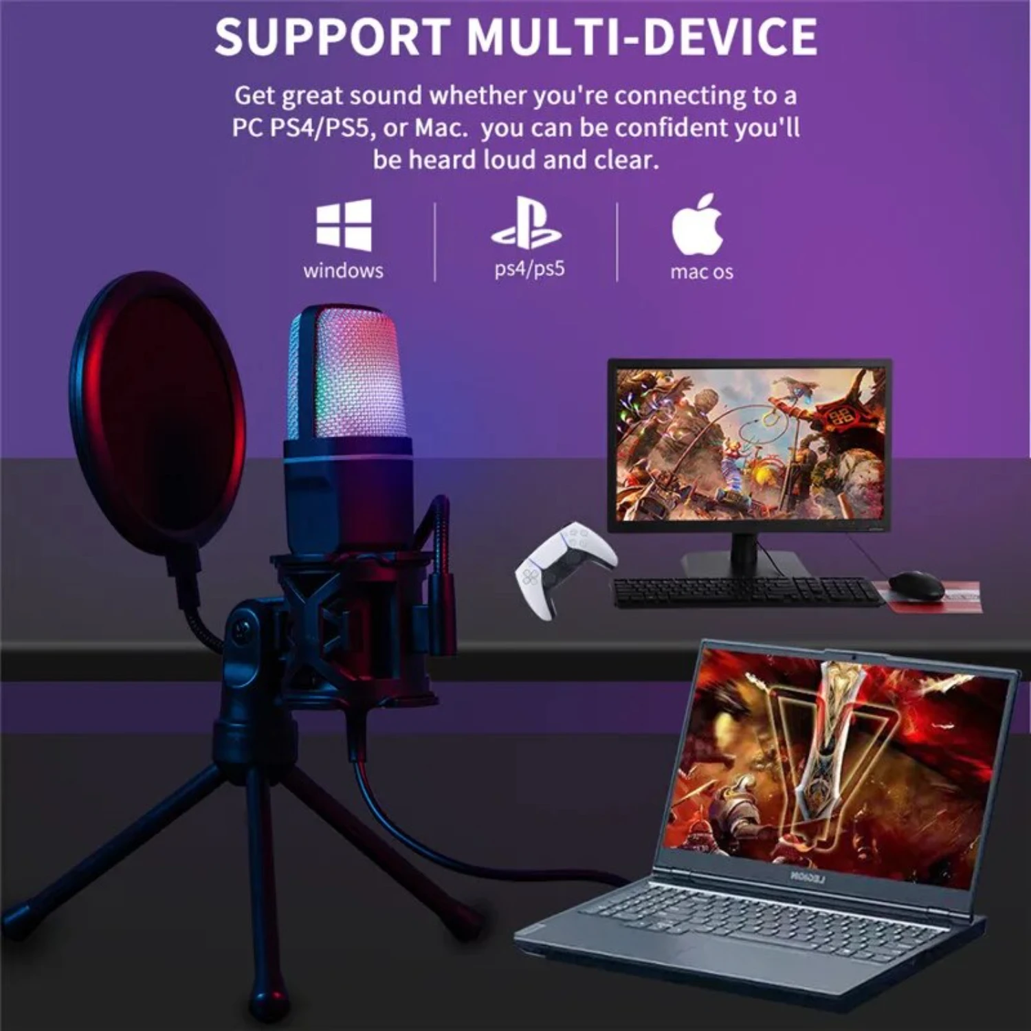 USB Microphone RGB Microfone Condensador Wire Gaming Mic  Podcast Recording Studio Streaming Laptop Desktop