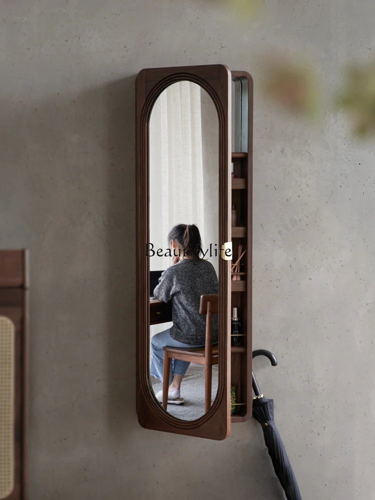 

Solid wood full-body mirror, black walnut porch makeup storage fitting mirror