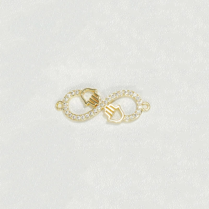 12Pcs Zigzag Bow Connector Diy Bracelet Necklace Charm Accessorie Color Zircon Flower Snake Palm Eye Goose Element Brass Jewelry