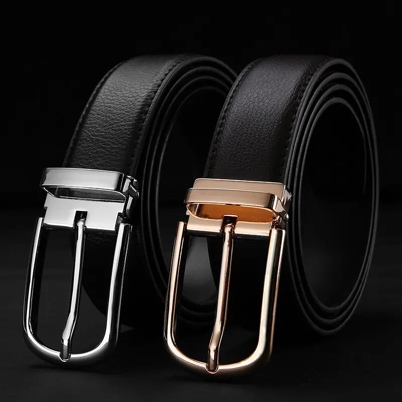 Cinturón de cuero genuino 3,1 cm Hebilla Pin 110-125 cm para hombres-INTL