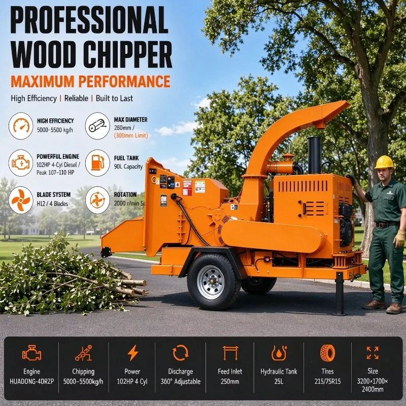 Electric Start Towable Drum Type Wood Chipper Shredder Tree Branch Wood Crusher for Garden Farms Forestry Wastes Recycling CE
