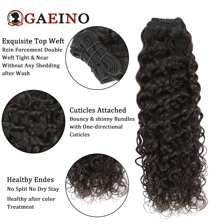 GAEINO Hair Water Wave Human Hair Extensions Bundles #2 #4 Dark Brown Curly Hair Extensions 10-24 inch Quality Soft No Tangle