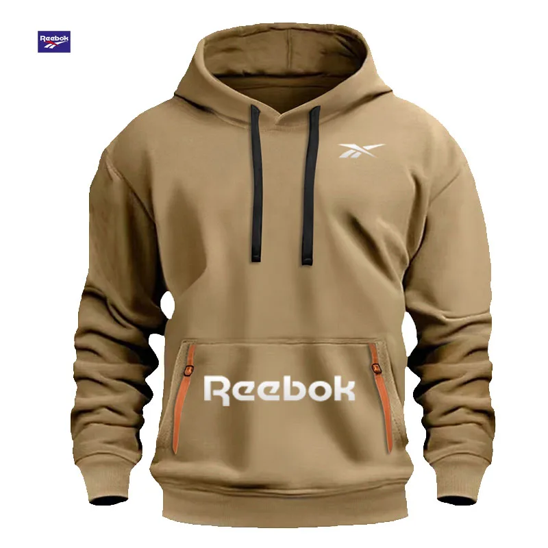 New Model of Reebok Men's Sportswear Sweatshirt for Europe, with Zippers and Pocket on Sleeves, Hooded Sweatshirt Jacket, Comfor