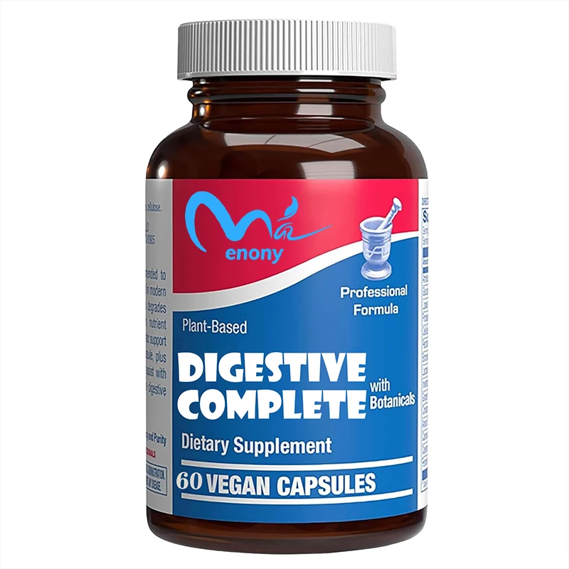 Plant based multiple digestive enzyme supplements, containing soothing herbs, protein, carbohydrates, 60 capsules