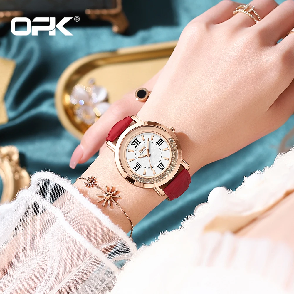 Orologio al quarzo da donna con scala per unghie reale a tre pin impermeabile di marca OPK 8611