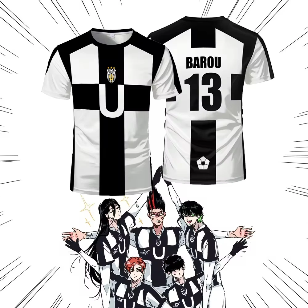 

2024 Summer Five Person Pattern VL Replika Anime Uber Blue Lock Full Print Men Tshirt Cosplay Football Jersey Futsal Pattern Tee