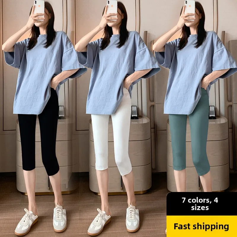Modal High Waist Seven-Foot Pants Women Summer Thin Tight Elastic Slimming plus Size Base Layer Pants Breathable Quick-Drying