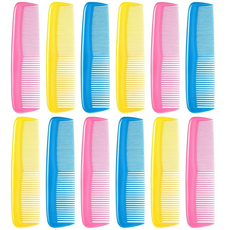 12 Pieces Colorful Hair Combs Set For Kids Women Men Colorful Plastic Fine Dressing Comb (Pink, Yellow, Blue)