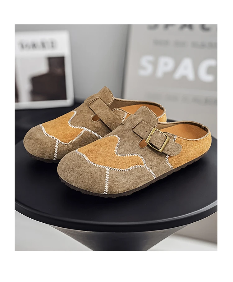 Retro-Farbblock-Mode, vielseitige Mules für Herren, Sandalen mit offenem Rücken und geschlossener Zehenpartie, bequeme Freizeit-Halbschuhe mit weicher Sohle für den täglichen Gebrauch. – Detail 8