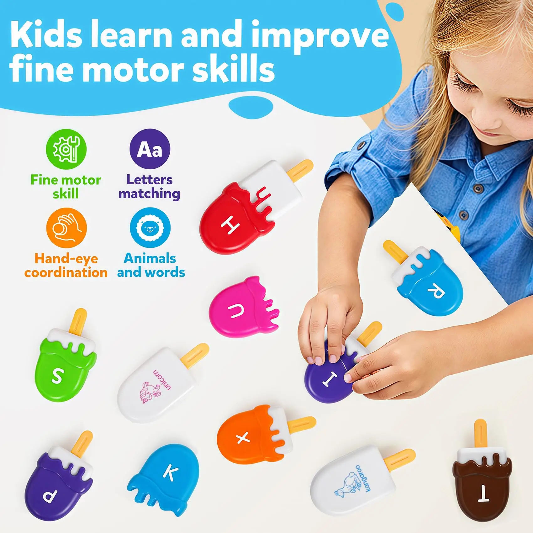 ألعاب تعلم الحروف الأبجدية الآيس كريم المطابقة، مجموعة ألعاب عد الحيوانات وفرز الألوان لأنشطة التعلم لمرحلة ما قبل المدرسة #5