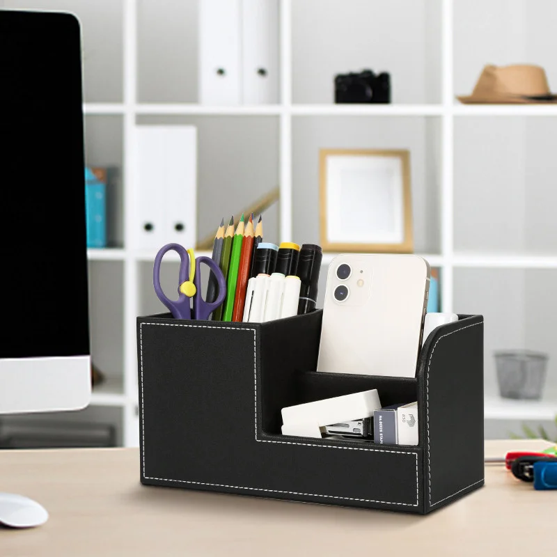 Sharkbang Creative PU Leather Business Pen Holder Desktop Organizer Storage Box Office Accessories Kawaii Stationery