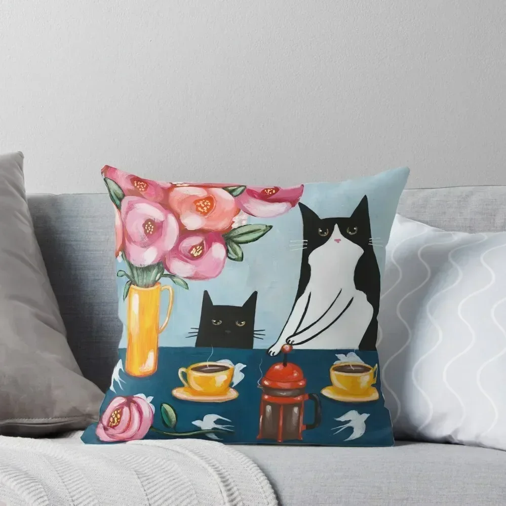 French Press Coffee Cats Throw Pillow Room decorating items pillow cover luxury pillow