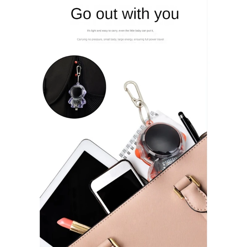 Mini Keychain Power Bank Digital Display Spaceman Power Emergency Pod Waterproof 1500Mah Ultra-Light For Camping
