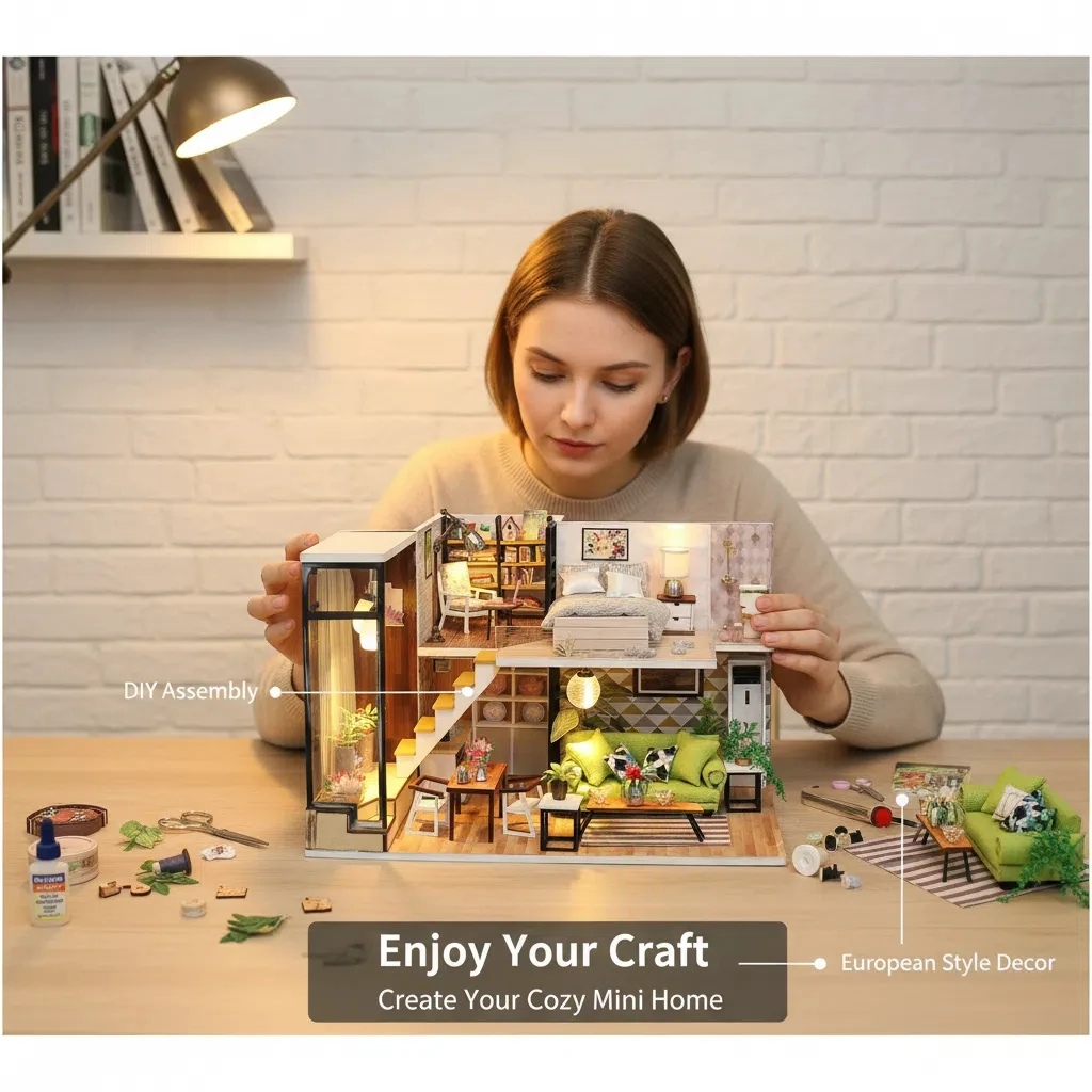 مقصورة OUZEY على الطراز الاسكندنافي يمكنك صنعها بنفسك نموذج خشبي، مجموعة تجميع منزل نورديك، هدية ديكور منزلي إبداعي للبالغين 14+ #2