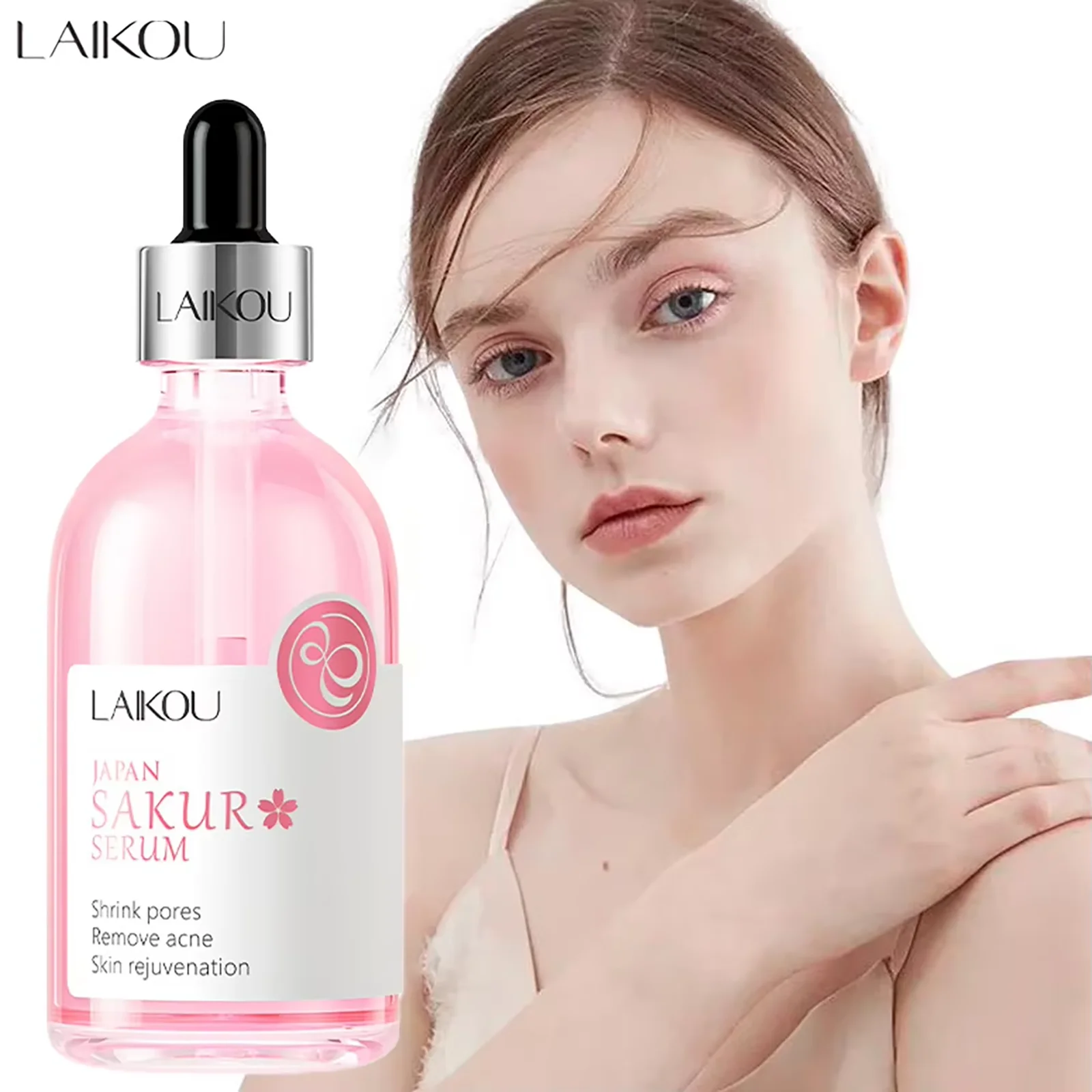 Sérum Facial LAIKOU Sakura com Essência de Rosa, Hidratante, Firmador, Iluminador, Suavizante para a Pele, Produtos de Cuidados Faciais 100ml