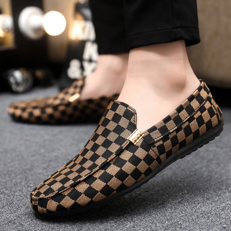 Men's Loafers Checkered Pattern Leisure 2025 Spring/Autumn Casual Versatile Style Men's Slip-On Work Shoes Slip-On Shoes