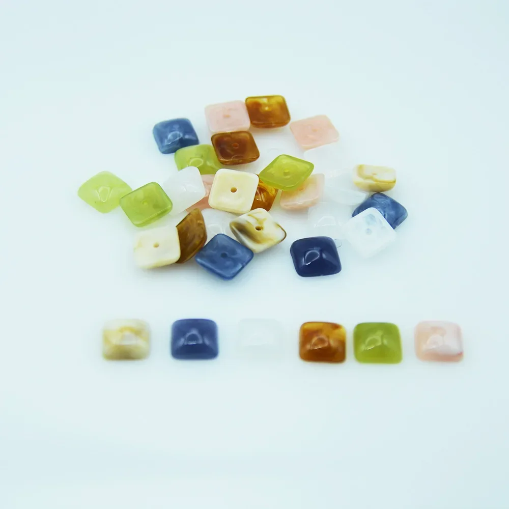 30 PCS 12mm Square Jelly Colored Half Hole Acrylic Flat Bottom Beads  DIY Charm Manufacturing Jewelry and Phone Case Accessories