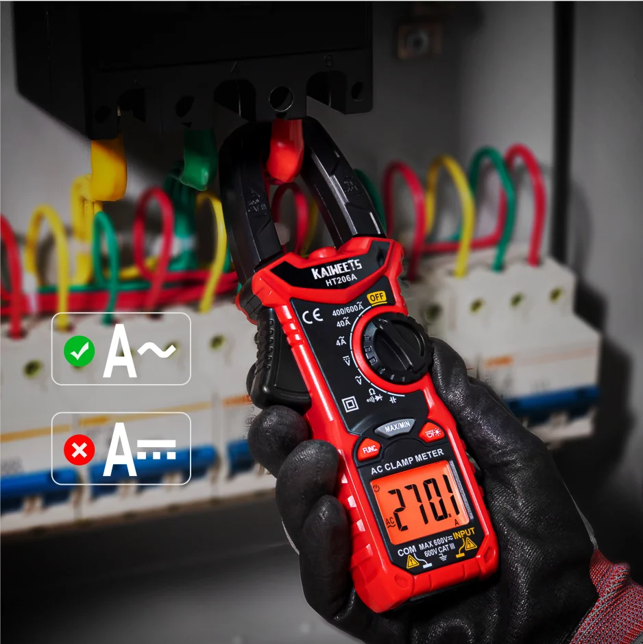 KAIWEETS HT206A Auto Ranging LCD Display Digital Multimeter Clamp Meter Current  Tester