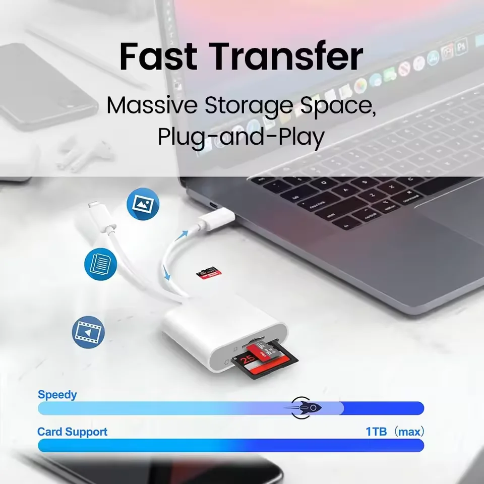 듀얼 포트 SD/TF 카드 리더 USB-C 및 라이트닝 어댑터, iPhone, iPad, 삼성 휴대폰, 카메라용 메모리 카드 리더, OTG SD TF 어댑터