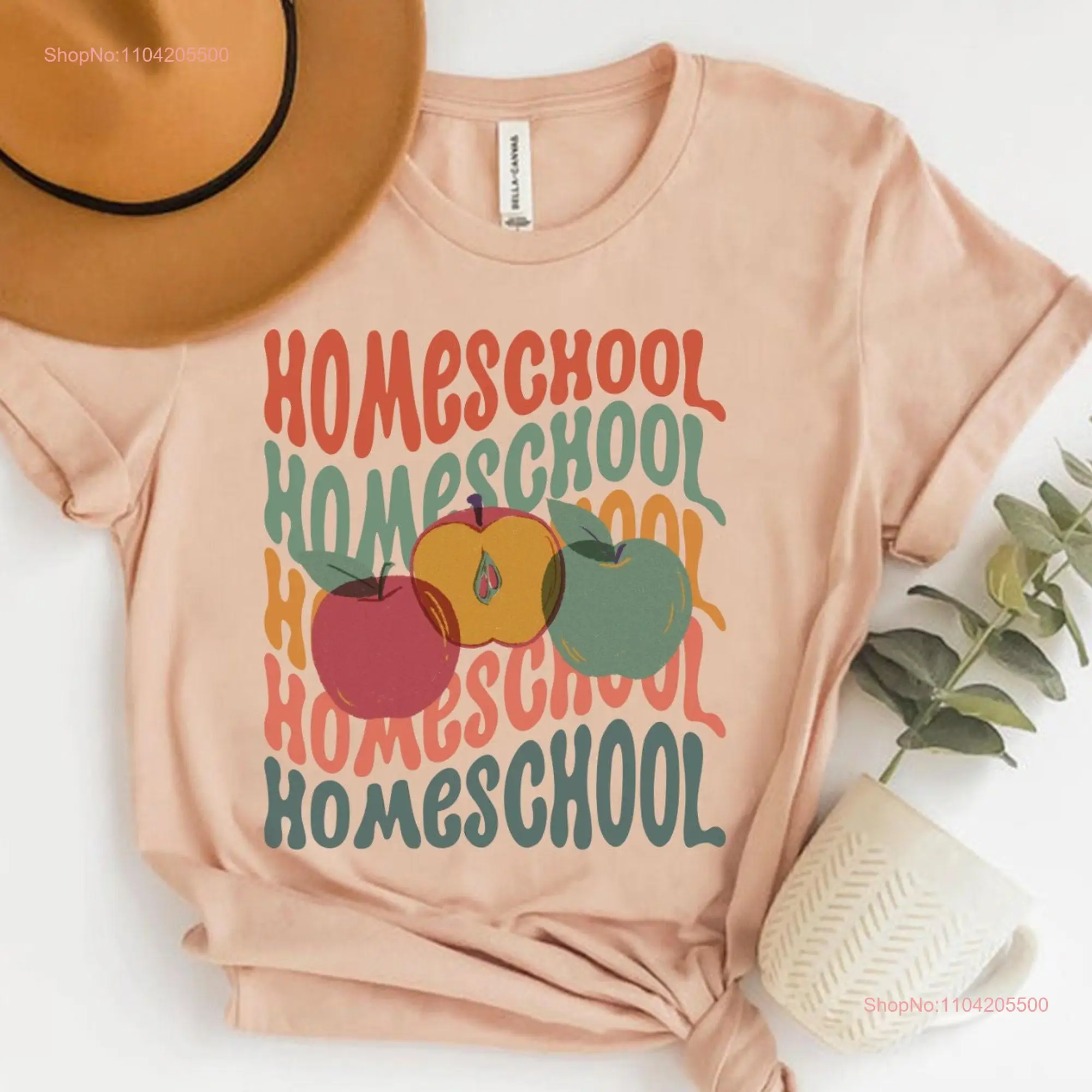 Homeschool T Shirt Teacher Mama Mom Apples Groovy Home Class long or short sleeves