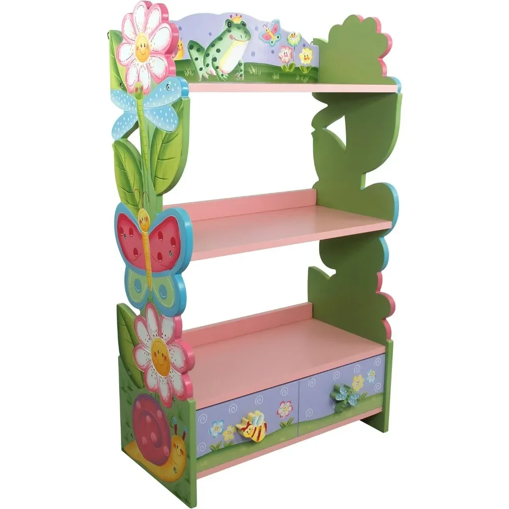 Multi-Tiered Wooden Children's Bookshelf and Storage Drawers, Multicolor