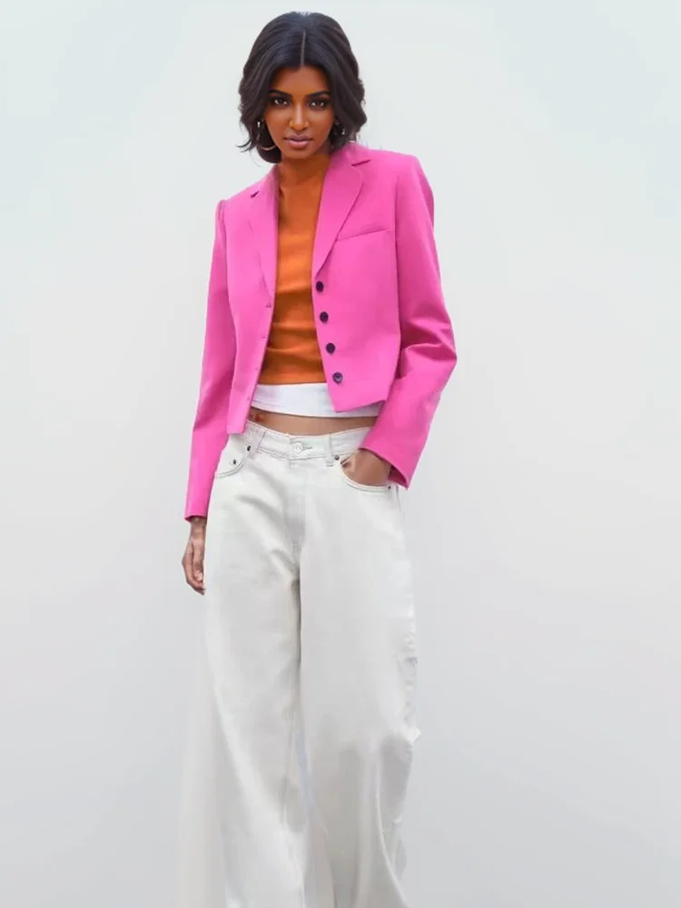 ZaracosHm-Chaqueta corta holgada y versátil para mujer, Blazer con solapa y botones, color morado oscuro, novedad de verano, 2024