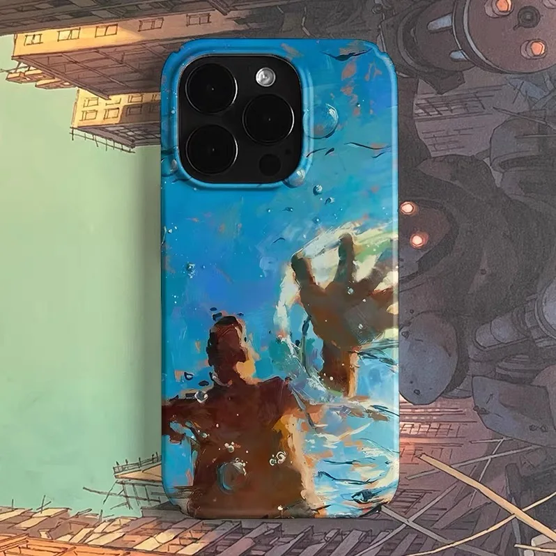 

Blue Swimming Reaching Out Art Phone Case for IPHONE 17 Air 16E 15 PROMAX 14 Plus 13 12 MINI 11PRO 16Plus XR Acrylic Phone Cover