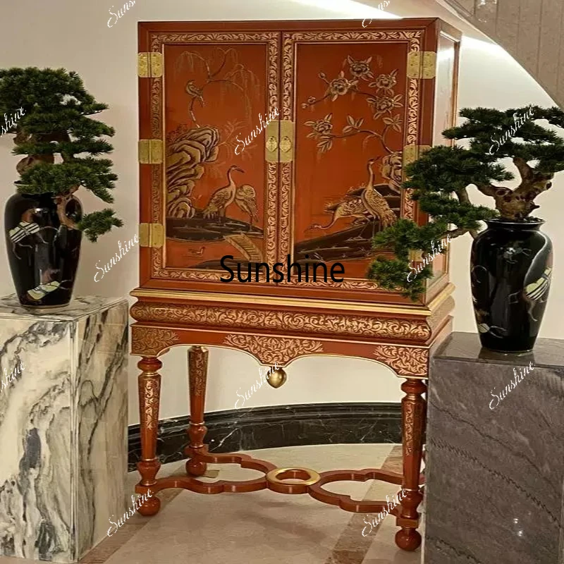 

French luxury high-end decorative villa high-end carved storage painted gold foil bookcase