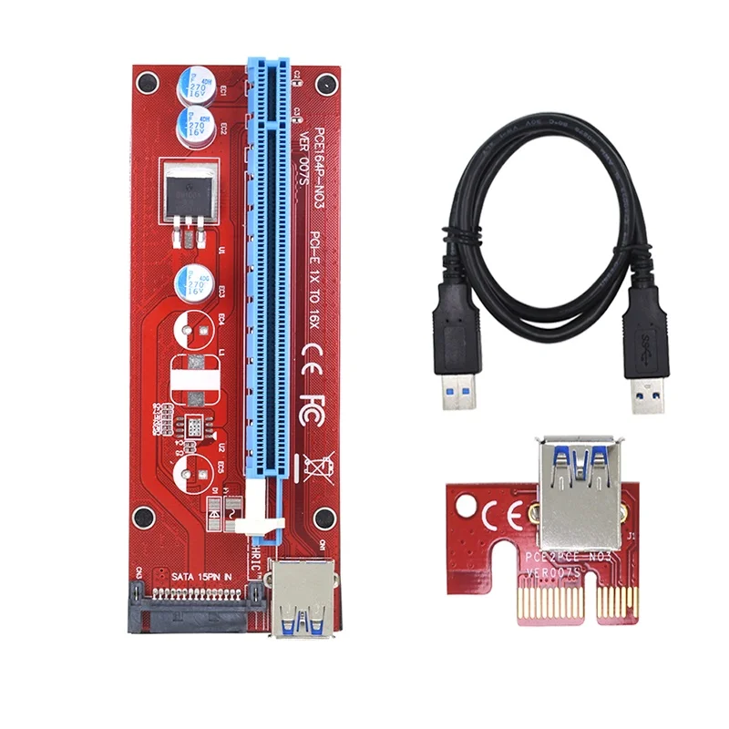 USB3.0 PCIE 16X 1X video card Adapter Riser card with USB Extension Cable 60cm SATA 15pin