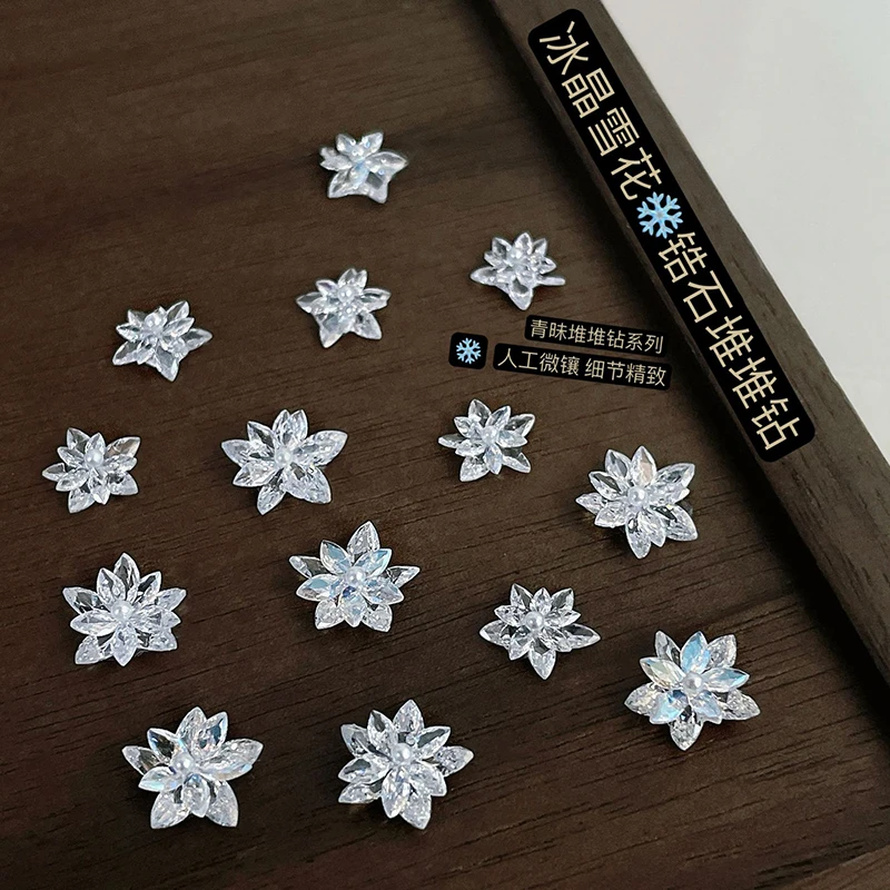 

10 шт ‌ Зимняя хрустальная рождественская снежинка, супер блестящая сверкающая цветок маркизы с цирконом, укладка, ослепительные аксессуары для дизайна ногтей
