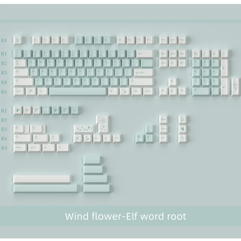 PBT Keycaps 142 Keys Wind Flower Keycap Cherry Profile Dye-Sublimation For Gateron Cherry MX Switches Mechanical Keyboard