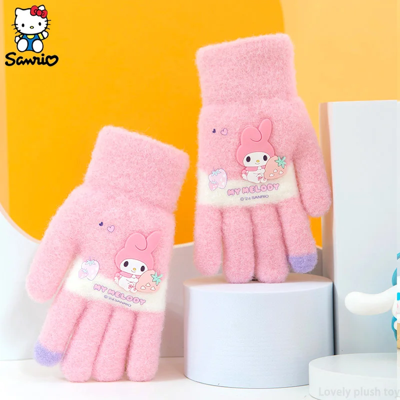 Kawaii Sanrio sarung tangan anak-anak Kuromi Melody Cinnamoroll sarung tangan hangat musim dingin pelajar luar ruangan bersepeda sarung tangan tahan angin aksesoris