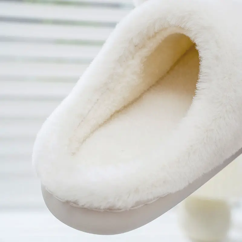 Plus Size 36-47 Couples Cute Cat Slippers Woman Home Fluffy Slides Indoor Clogs Men's Winter Plush Cotton Kitten Shoes