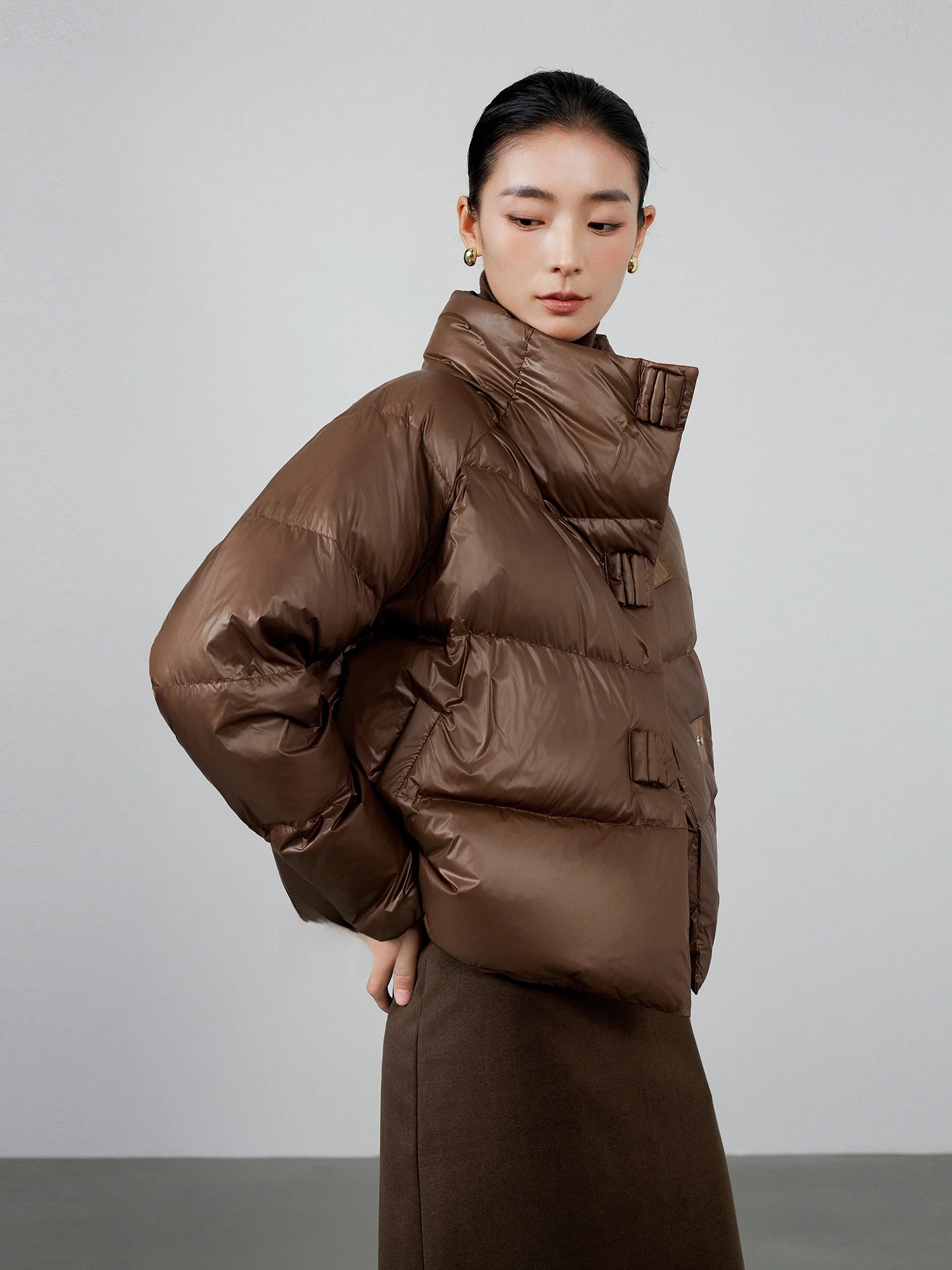 

Chivirin Sle ort White Du down Jaet Women's Puffer Coat Bread ape 90% down Quilted V-Ne Thiened Winter...