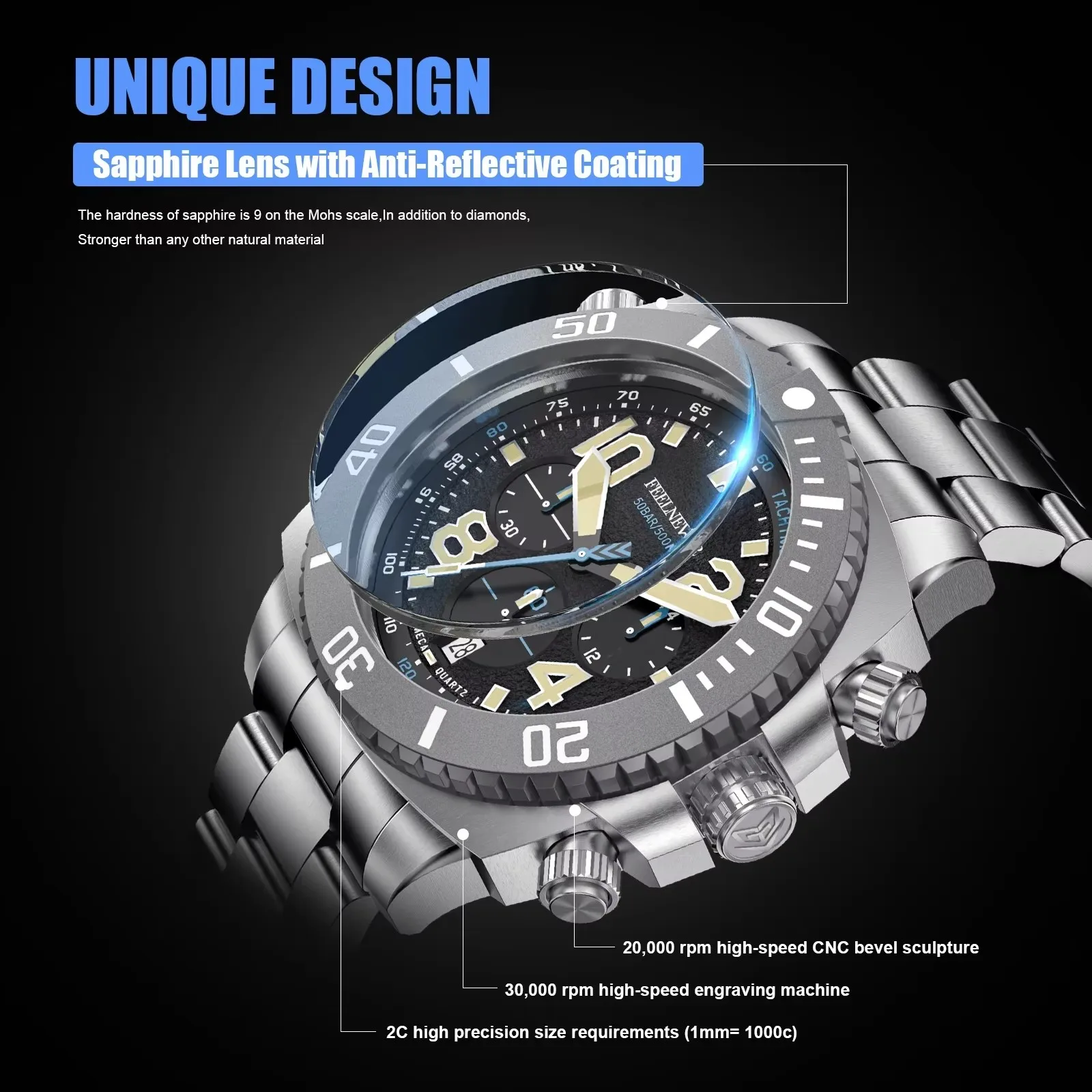 FeelNever New 500M Waterproof Men\'s Mechanical Wristwatches Business Diver Watch Men Fashion Military Automatic Watch For Men